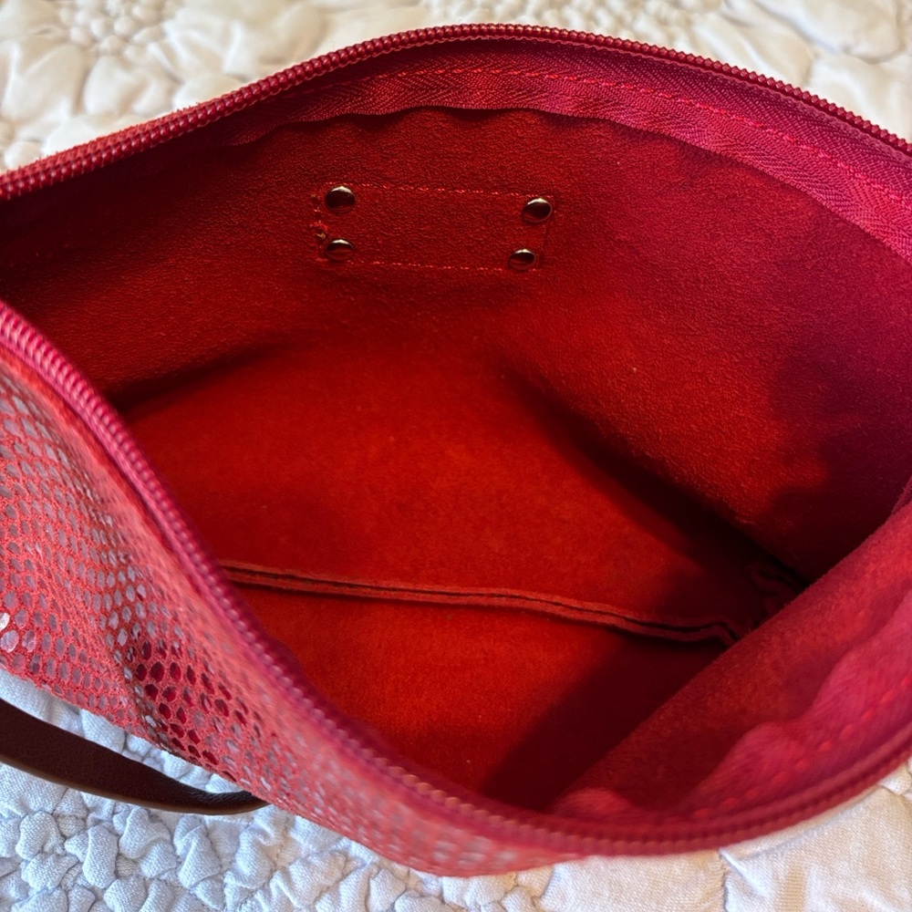 Sorial Red Textured Wristlet Pouch with Brown Strap - Picture 6 of 12